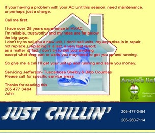 Just Chillin Air Conditioning Service-Repair
